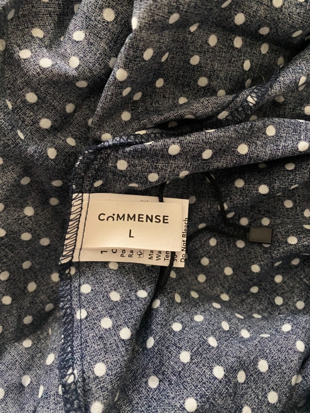 Commense Polka Dot Lace-Trim Dress Blue in Size Large - Picture 6 of 9